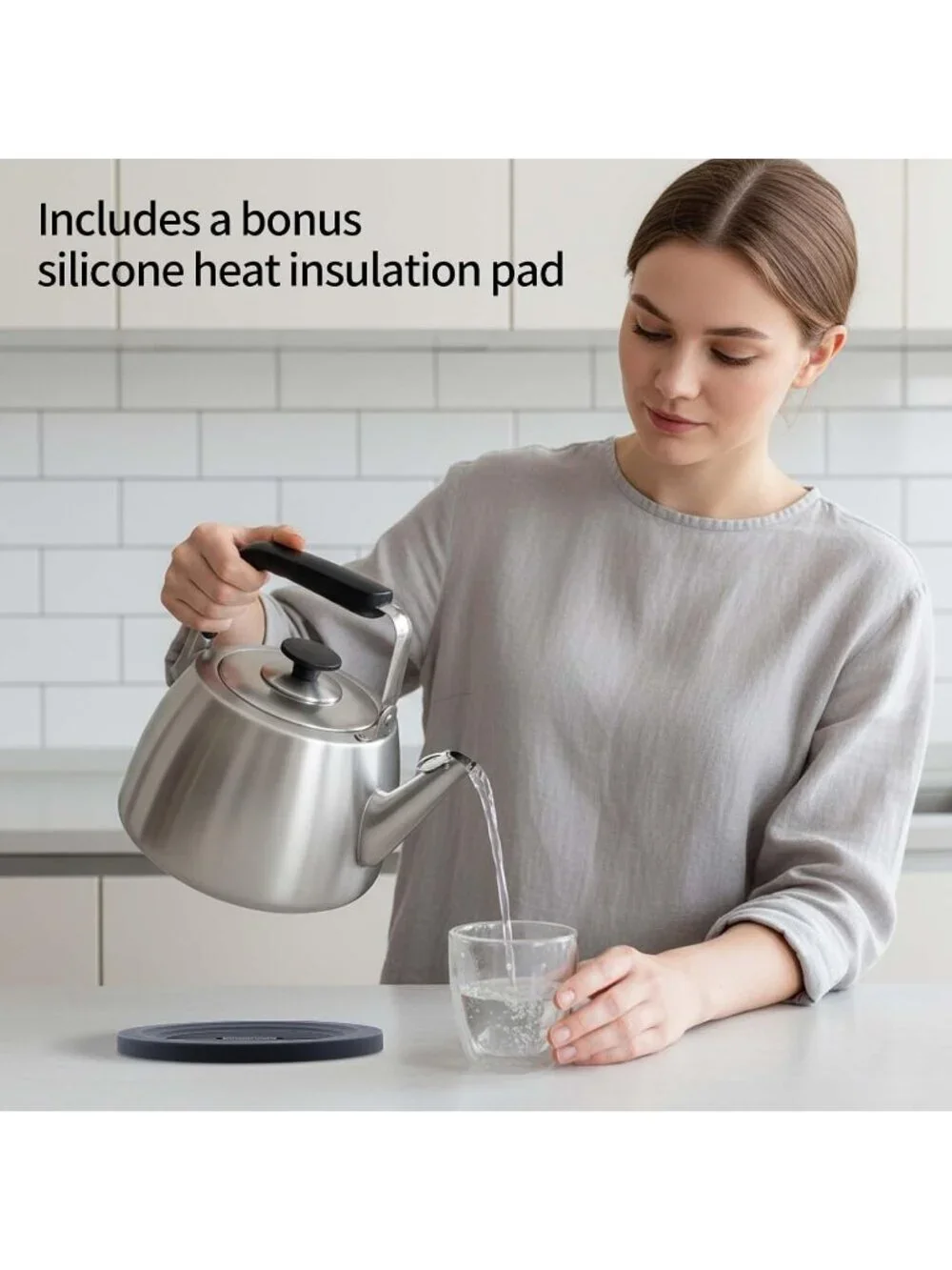 Silver Stainless Steel Kitchen Whistling Stovetop Tea Kettle Large Capacity